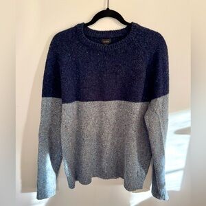 J. Crew Men's Crewneck Color Block Marled Wool Sweater in Navy and Gray, Medium